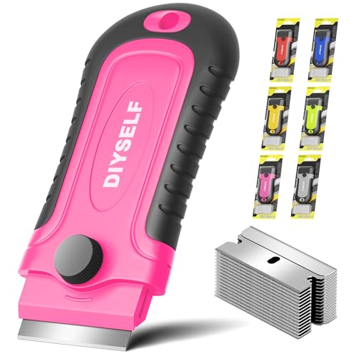 DIYSELF Razor Blade Scraper with 15 Extra Razor Blades, Glass Scraper Tool - color: Pink, size: 1 Pack