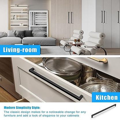 KNOBWELL 20 Pack| 320mm Black Drawer Pulls, 12-3/5 inch Stainless Steel Long Cabinet Pulls, Matte Black Handles for Kitchen Cabinet, Dresser Drawer, Cupboard, Wardrobe and Chest - color: Matte Black, size: Hole Center:12-3/5 inch(320mm)