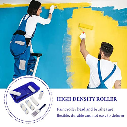 Household Mini Paint Roller Kit, 4 Sponge Paint-Roller-Head + 2 Fabric Roller-Head +1 Plastic Paint Tray + 1 Roller Handle +1 Pant Brush fits Home Painting & Smaller DIY Projects(Color:Blue)