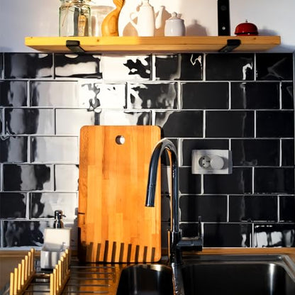 Art3d Faux Ceramic Subway Tile, Peel and Stick Backsplash, 10-Pack, Black - color: Black