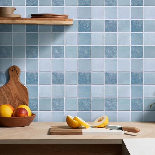 Commomy Matte 3D Peel and Stick Tile,10 Pcs 11.8"x11.8" Retro Blue - color: Retro Textured Blue