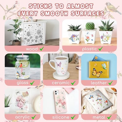 Joeyan Rub On Transfers for Crafts and Furniture, 2 Sheets Large Birds Flowers Rub on Stickers DIY Animal Transfer Decals for Wood Glass Metal Canvas Porcelain Plastic Home Decorations, 11" x16" - style: Birds Flowers