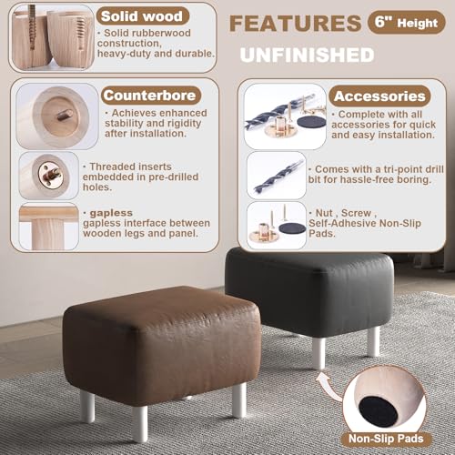 6 Inch Heavy Duty Unfinished Wood Furniture Legs Set of 4 - Solid Replacement Wooden Couch Legs Sofa Legs,Feet for Table & Cabinet,Chair & Dresser- Natural Unpainted DIY Wood Legs - color: Unfinished, size: 6 Inch