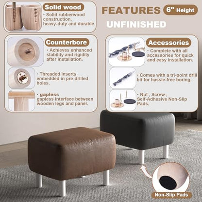 6 Inch Heavy Duty Unfinished Wood Furniture Legs Set of 4 - Solid Replacement Wooden Couch Legs Sofa Legs,Feet for Table & Cabinet,Chair & Dresser- Natural Unpainted DIY Wood Legs - color: Unfinished, size: 6 Inch