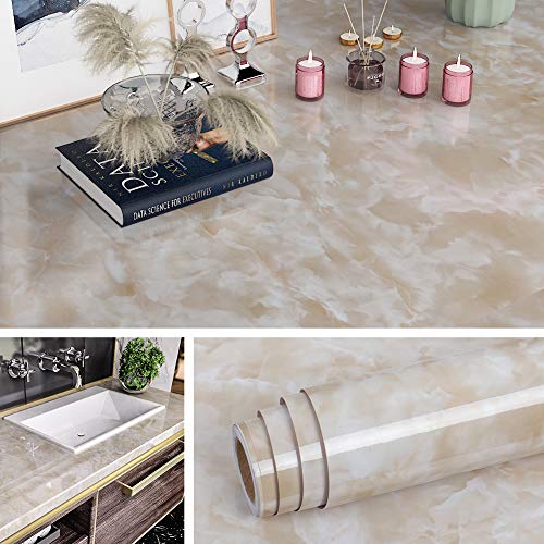 Livelynine Marble Countertop Contact Paper Waterproof Peel and Stick Countertops Beige Marble Wallpaper Self Adhesive Kitchen Counter Top Vinyl Wrap Desk Cover Cabinet Renter Friendly 15.8x78.8 - size: 15.8" x 78.8"