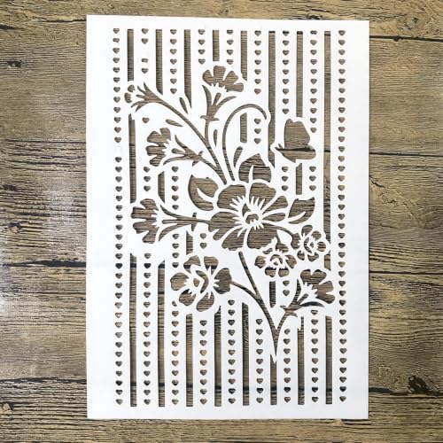 TIAMECH A4 Reusable Floral Butterfly Striped Heart Stencil for Painting - color: Floral Butterfly Striped Heart