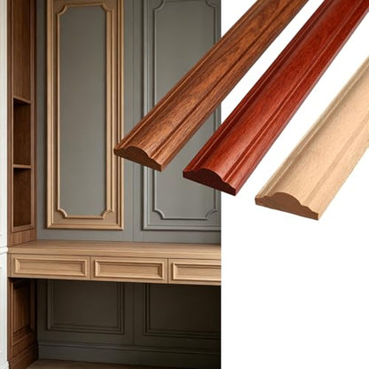 Nsrisml 12Pcs Wood Appliques Onlays, Unpainted Rosette Trim Decal for Furniture Cabinet Door Bed Wall Decor (0.98"x15.75") - size: 0.98"x15.75"/2.5cmx40cm