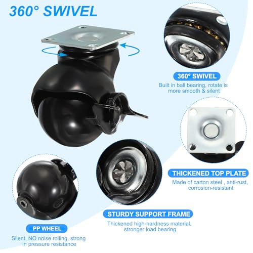 PATIKIL 2 Inch Ball Caster Wheels with Brake, 4 Pack 360° Rotating Swivel Top Plate Wheels 397 lbs Total Capacity Locking Caster with M4 Screws for Furniture Table Cabinet Black - color: Black, size: 2 Inch