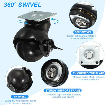 PATIKIL 2 Inch Ball Caster Wheels with Brake, 4 Pack 360° Rotating Swivel Top Plate Wheels 397 lbs Total Capacity Locking Caster with M4 Screws for Furniture Table Cabinet Black - color: Black, size: 2 Inch