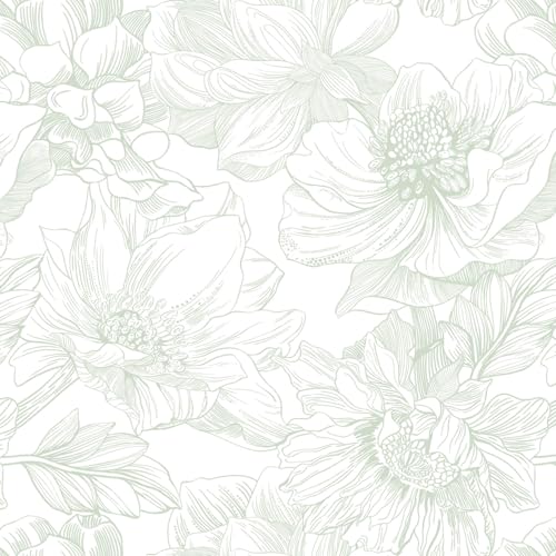 Ismoon Large Floral Peel and Stick Wallpaper Boho Green and White Contact Paper 17.3inx6.5ft Modern Wall Paper Removable Self Adhesive Vinyl Wallpaper for Bedroom Cabinet Bathroom Mural Wall Decor - color: Green, size: 17.3" x 78.7"
