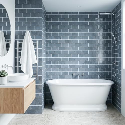 Arttown Peel and Stick 3D Wall Backsplash, 10-Sheet, 12" × 12" Marble Grey - color: Gray Marble, size: 10PC 12"x12"