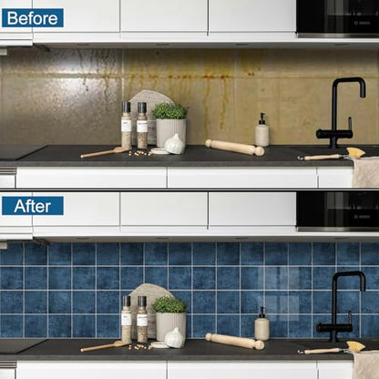 Peel and Stick Tiles for Kitchen Backsplash, Stick on Marble Tiles - color: Blue, size: 5-sheet