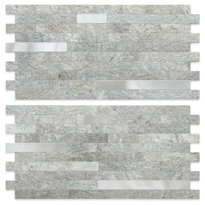 AULIGET 2 Sheets Mountain Rock Peel and Stick Backsplash, PVC Mixed Metal Gold Wall Tile Stick on Backsplash for Kitchen and Bathroom - color: Mountain Rock + Metal Silver, size: 2 Sheets, 6"x12"x0.12"
