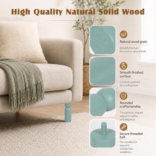 5.1 Inch wooden legs for furniture set of 4 Wood Furniture Legs Couch Feet Colorful Round Sofa Furniture Replacement Solid Wood Furniture Feet for Couch Bed Chair Cabinet Bookcase Dresser Ottoman - color: Green