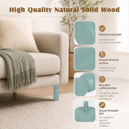 5.1 Inch wooden legs for furniture set of 4 Wood Furniture Legs Couch Feet Colorful Round Sofa Furniture Replacement Solid Wood Furniture Feet for Couch Bed Chair Cabinet Bookcase Dresser Ottoman - color: Green