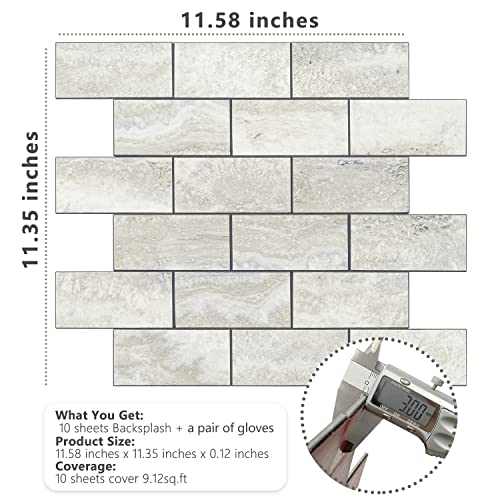 STICKGOO 10-Sheet Peel and Stick Backsplash on Subway Tile, Beige - color: Beige Mixed Light Grey