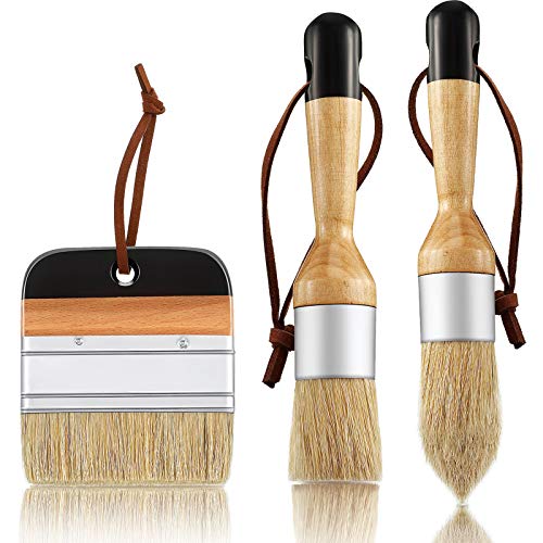 Boao 3 Pcs Chalk Paint Brushes Oval Chalk Paint Wax Bristle for Furniture Stencils Home Decor, Including Flat Pointed and Round Brushes