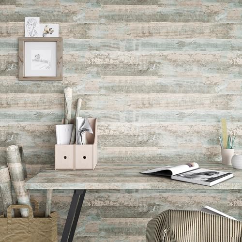 VEELIKE Light Blue Weathered Wood Contact Paper Peel and Stick Wood Plank Wallpaper for Walls Countertops Cabinets Desk 15.7''x354'' Removable Adhesive Vinyl Wrap Wallpaper - size: 15.7" x 354"