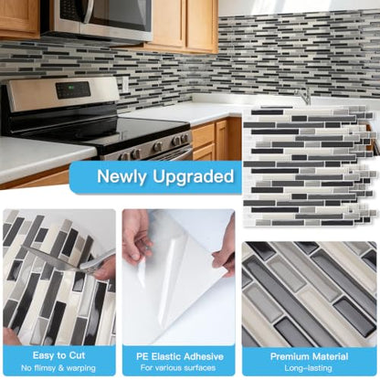Art3d Linear Subway Design Peel and Stick Backsplash, 20-Pack, Black & Gray - color: Black & Gray