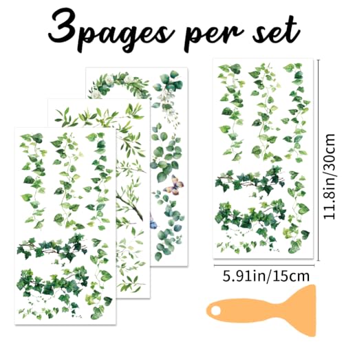 3 Sheets Nature Rub on Transfers for Furniture Crafts-Plant Vines and Branches Stickers Decal for Tables,Cabinets,Home Decor-5.9 x 11.8 inches Art Rub on Transfer Stickers - style: Green Vine