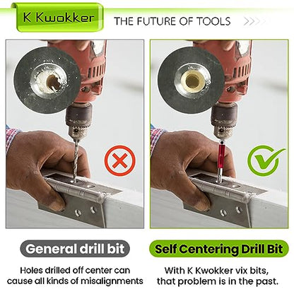 Self Centering Hinge Drill Bit Set (VIX Bit), 1/4" Hex Shank, 9Pc - color: A. Colorful