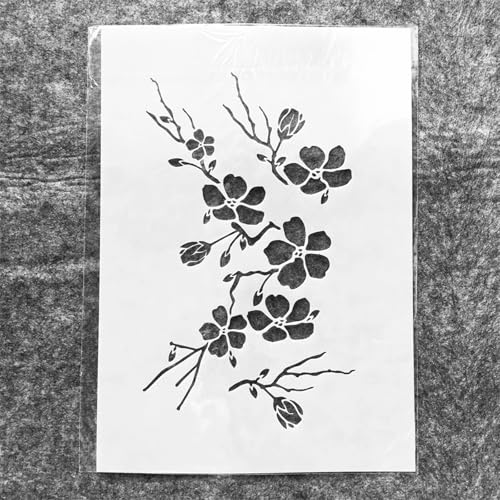 TIAMECH A4 Reusable Cherry Branch Stencil for Painting - style: Cherry Branch