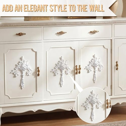 2 PCS Baroque Style Flower Carved Onlay Applique White PVC Appliques for Furniture Decorative 3D Symmetrical Furniture Decorative for Cabinets Dressers Mirrors DIY Home(Cute) - style: Cute
