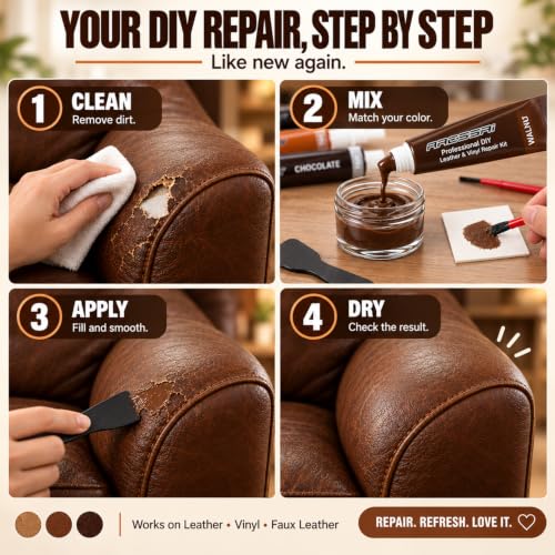 Brown Leather Repair Kit for Furniture & Couches, Car Seat Vinyl Repair Kit