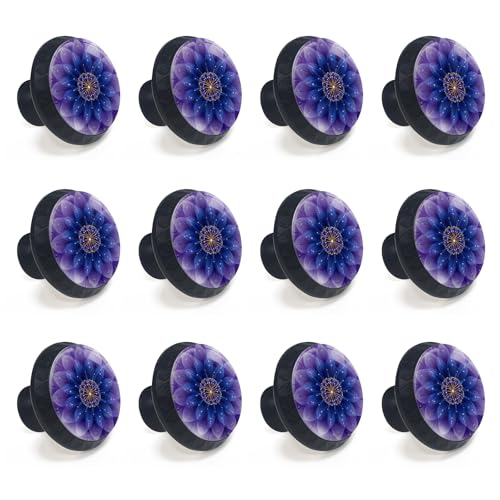 12 Pack Purple Mandala Flower Cabinet Knobs for Kitchen Bathroom - size: 12PCS - 1.37"L x 1.1"W