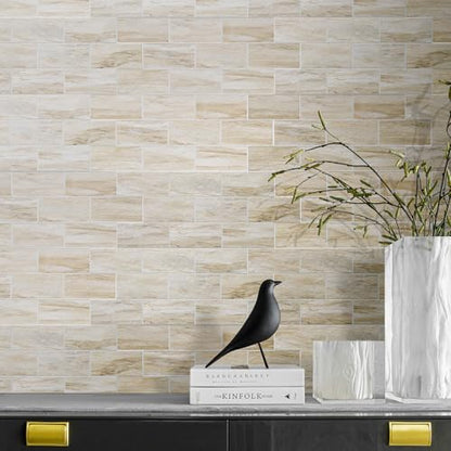 20-Sheet Peel and Stick Backsplash, Subway Tile Wall Tiles 13.5" x 5.8" 3D PVC Adhesive Stick on Tile Stick for Kitchen Fireplace (Greek Beige Marble) - color: Greek Beige Marble