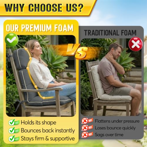 Patio Chair Cushions High Back 44"x22"x4" Thick (Black) - color: Black