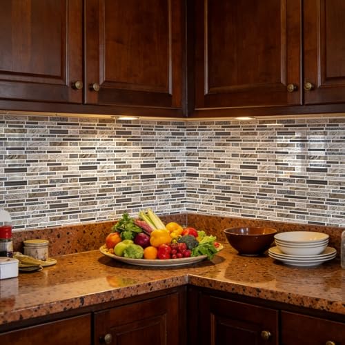 Vieshful Marble Peel and Stick Backsplash, 12 x 12 in, 10 Sheets - color: Dark Coffee Marble Mix, size: 10 Sheets