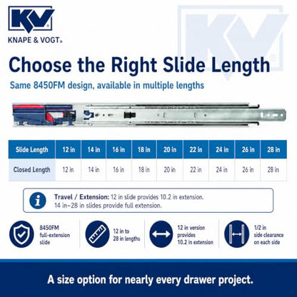 Knape & Vogt Side Mount Soft-Close Drawer Slide, Pair, Inch - size: 20 Inch