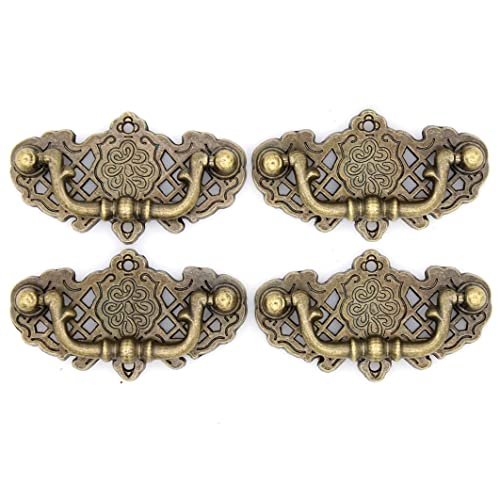 LXZ 4 PCs Vintage Antique Brass Bail Pull Handle for Wooden Drawer Cabinet Cupboard, Length 2.6" (6.6 cm) and Height 1.5" (3.7 cm)