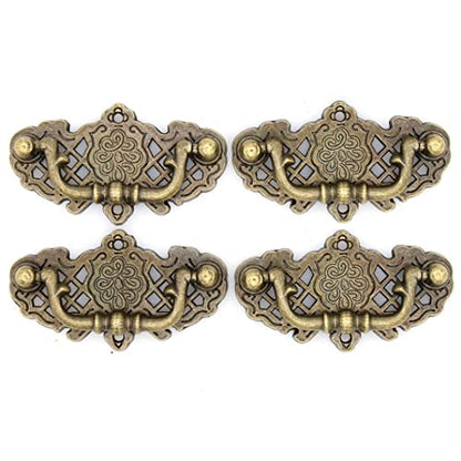 LXZ 4 PCs Vintage Antique Brass Bail Pull Handle for Wooden Drawer Cabinet Cupboard, Length 2.6" (6.6 cm) and Height 1.5" (3.7 cm)
