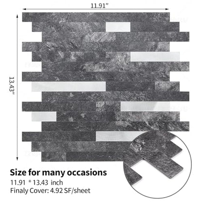 Yipscazo 5 Sheets Peel and Stick Stone Metal Tile Backsplash, Stick on Tiles for Backsplash Kitchen, Bathroom, Laundry Room, Camper, Fireplace (12'' X 12'', Dark Black) - color: Dark black