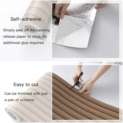 Light Walnut Peel and Stick Slat Wall Panels,Wood Grain Paneling - color: Light Walnut