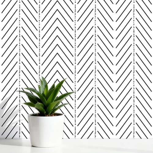 Black and White Wallpaper Striped Contact Paper Modern Wall Paper Peel and Stick Herringbone Renter Friendly Self-Adhesive Waterproof Removable Bathroom Bedroom Vinyl 17.3" x 78.7" - color: White and Black, size: 17.3" x 78.7"