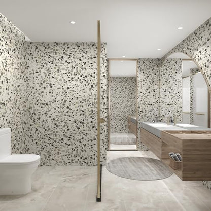 Wide Terrazzo Contact Paper 31.5"x157.4" Peel and Stick Marble Wallpaper - color: White Gray Black, size: 31.5" x 157.4"