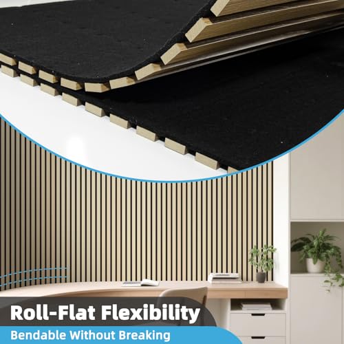 Art3d Roll-Flat Acoustic Wood Slat Wall Panel, 95.3 x 23.8 in, 2-Pack, Oak - color: Oak, size: 2-Pack - 95.3 x 23.8 Inch