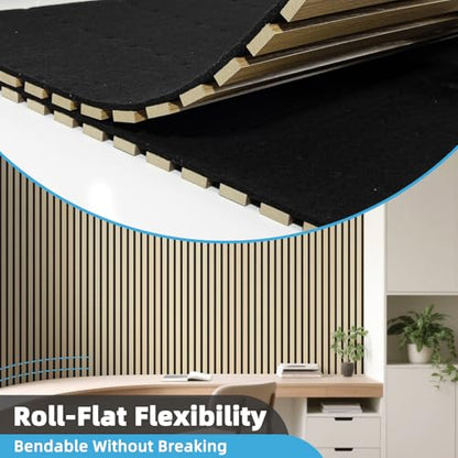 Art3d Roll-Flat Acoustic Wood Slat Wall Panel, 95.3 x 23.8 in, 2-Pack, Oak - color: Oak, size: 2-Pack - 95.3 x 23.8 Inch