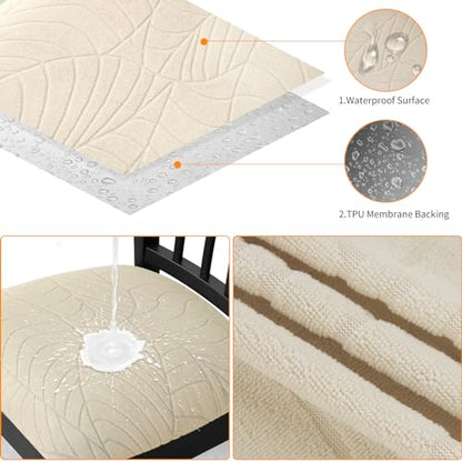 Fuloon Waterproof Chair Seat Covers 4 PCS, Stretch Cushion Covers Washable Dining Room Seat Slipcover Removable Kitchen Chair Protector (4, Cream) - color: T-cream