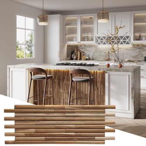 Wall!Supply 3D Wall Panels – Reclaimed Rounded Asian Teak Wood – Home Decor Wallpaper Alternative for Living Room, Bedroom & Office – Easy DIY Installation – 10 Pack, Covers 9.68 Sq Ft - color: Teak Round Panels, style: UltraWood