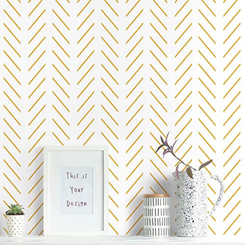 Erfoni Yellow White Peel and Stick Wallpaper Modern Herringbone Wallpaper - color: Yellow, size: 17.7" x 118.1"