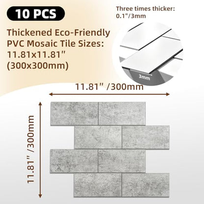 Havenly Peel and Stick Backsplash Tile for Kitchen & Bathroom Walls (Matte Grayish Textured, 10 Tiles - 9.7 sq. ft. (0.9 m²)) - color: Matte Grayish Textured