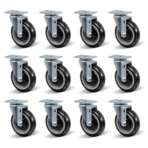 5" Caster Wheels, Heavy Duty Industrial Casters, Polyurethane Shopping Cart Wheels Replacement for Cart, Each Swivel Caster Loads 350lbs (12 Swivel) - style: 12 Swivel