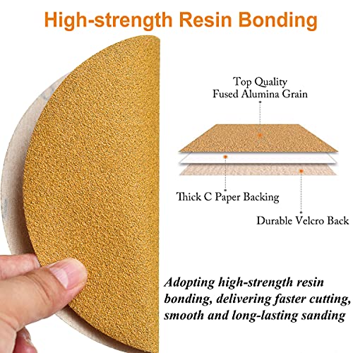 6-Inch No-Hole Hook and Loop Gold Sanding Discs 320-Grit, 100-Pack