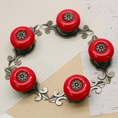 Ceramic Knobs, Red Dresser Knobs, 10pcs - color: Red, size: 10 Pieces