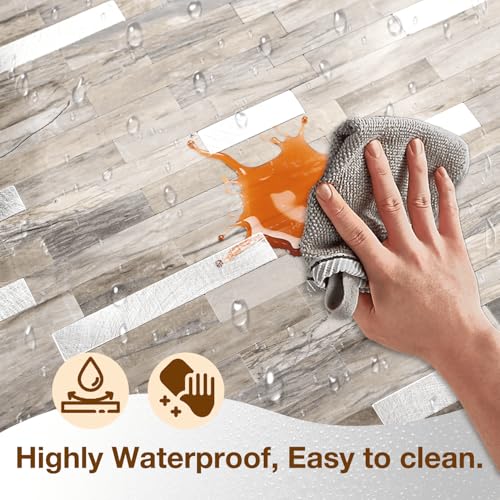 Peel and Stick Backsplash Tile Waterproof Removable PVC Wall Sticker 3D Faux Stone Marble Brick White Accent Panels (Gray - Yellow Stone - Metal Silver, 40 Tiles - 18 sq. ft. (1.68 m²)) - color: Gray - Yellow Stone - Metal Silver, size: 40 Tiles - 18 sq.
