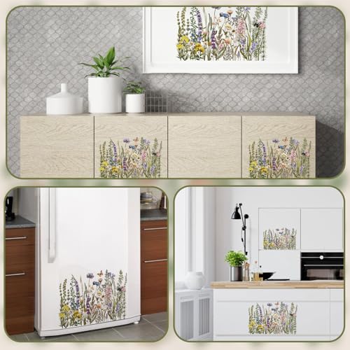 WANDIC 3 Sheets Rub On Transfer Stickers, Wild Flowers and Plants Pattern Waterproof Decals Furniture Craft Embellishments for DIY Scrapbooking Photo Albums,15 * 30cm - color: Wild Flower